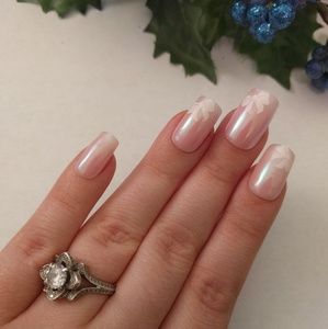 Iridescent Pink Bow Nails